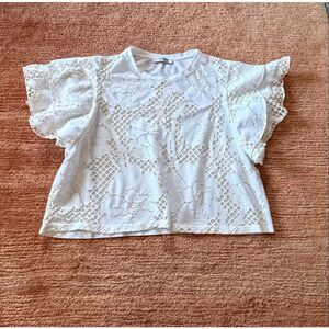 Zara Woman White/Cream Floral Appliqué Top Size S
